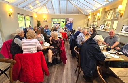 Oddfellows members socialising after a talk at Fermoys garden centre